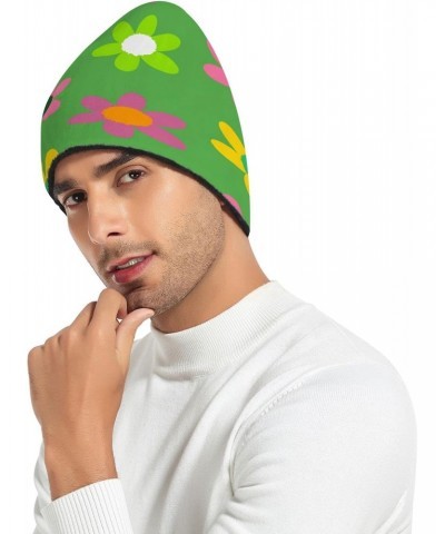 Winter Hat Beanie Colorful Floral Flower Cute Cartoon Spring Green Hippie Skull Cap Women Men Headwear Wool Cuffed Ribbed Hat...