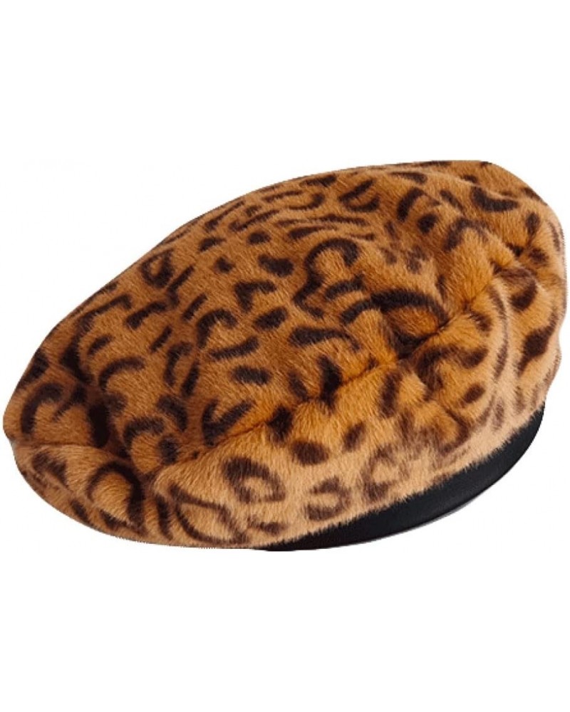 Beret for Women Leopard Print Flat Top Hat Autumn Winter Zebra Patern Plush Beret Crochet Beanie Beret Slouchy Painter Cap Br...