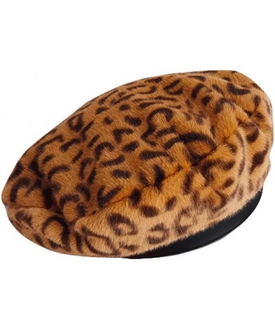 Beret for Women Leopard Print Flat Top Hat Autumn Winter Zebra Patern Plush Beret Crochet Beanie Beret Slouchy Painter Cap Br...