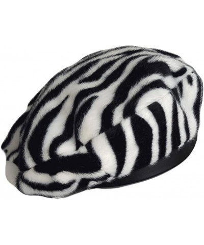 Beret for Women Leopard Print Flat Top Hat Autumn Winter Zebra Patern Plush Beret Crochet Beanie Beret Slouchy Painter Cap Br...