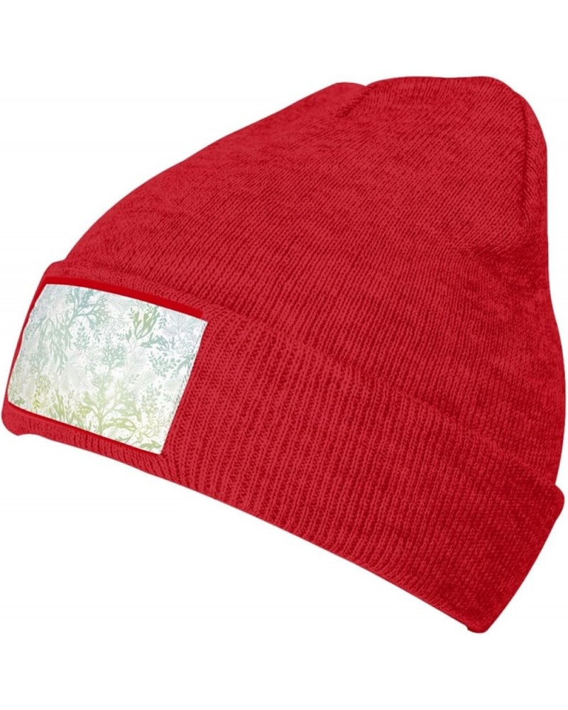 Green Sea Blue Seaweed Print Casual Beanie Women Men Knit Hat Warm Winter Beanies Cap Fashion Cuffed Beanie Red $11.66 Skulli...