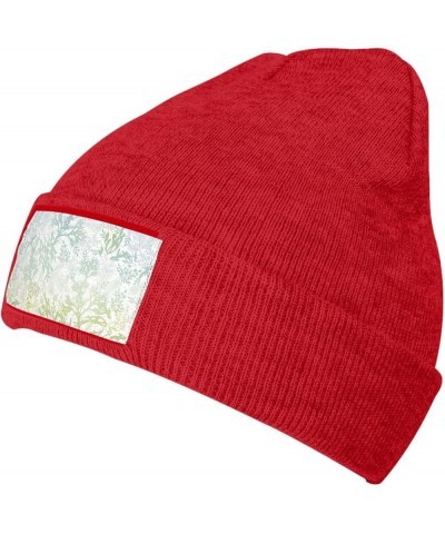 Green Sea Blue Seaweed Print Casual Beanie Women Men Knit Hat Warm Winter Beanies Cap Fashion Cuffed Beanie Red $11.66 Skulli...