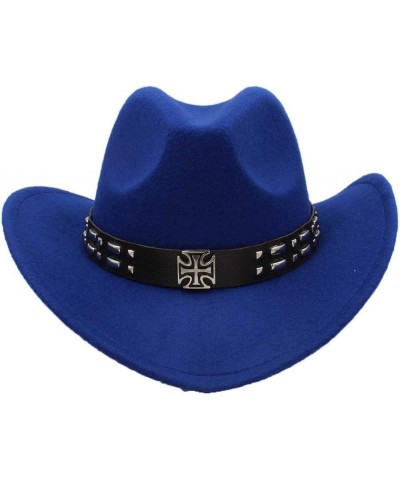 Faux Felt Wide Brim Western Cowboy Hat Wool Outback Hat with Steampunk Leather Band Blue $20.51 Cowboy Hats