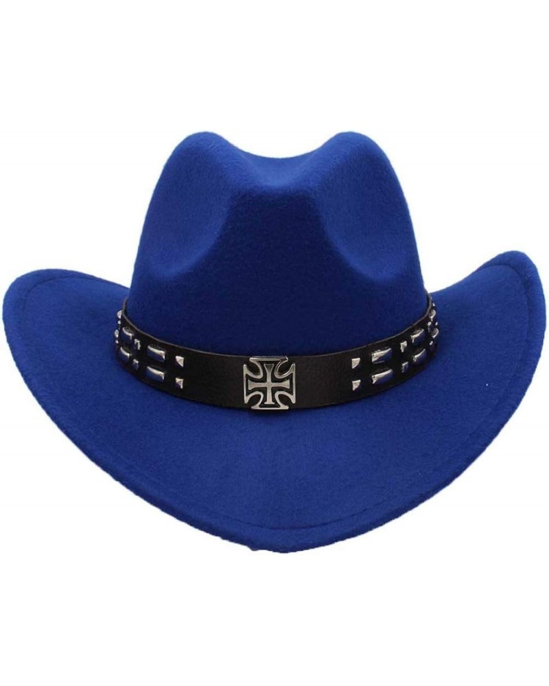 Faux Felt Wide Brim Western Cowboy Hat Wool Outback Hat with Steampunk Leather Band Blue $20.51 Cowboy Hats