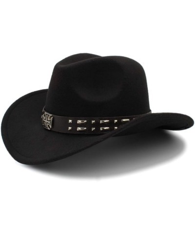 Faux Felt Wide Brim Western Cowboy Hat Wool Outback Hat with Steampunk Leather Band Blue $20.51 Cowboy Hats