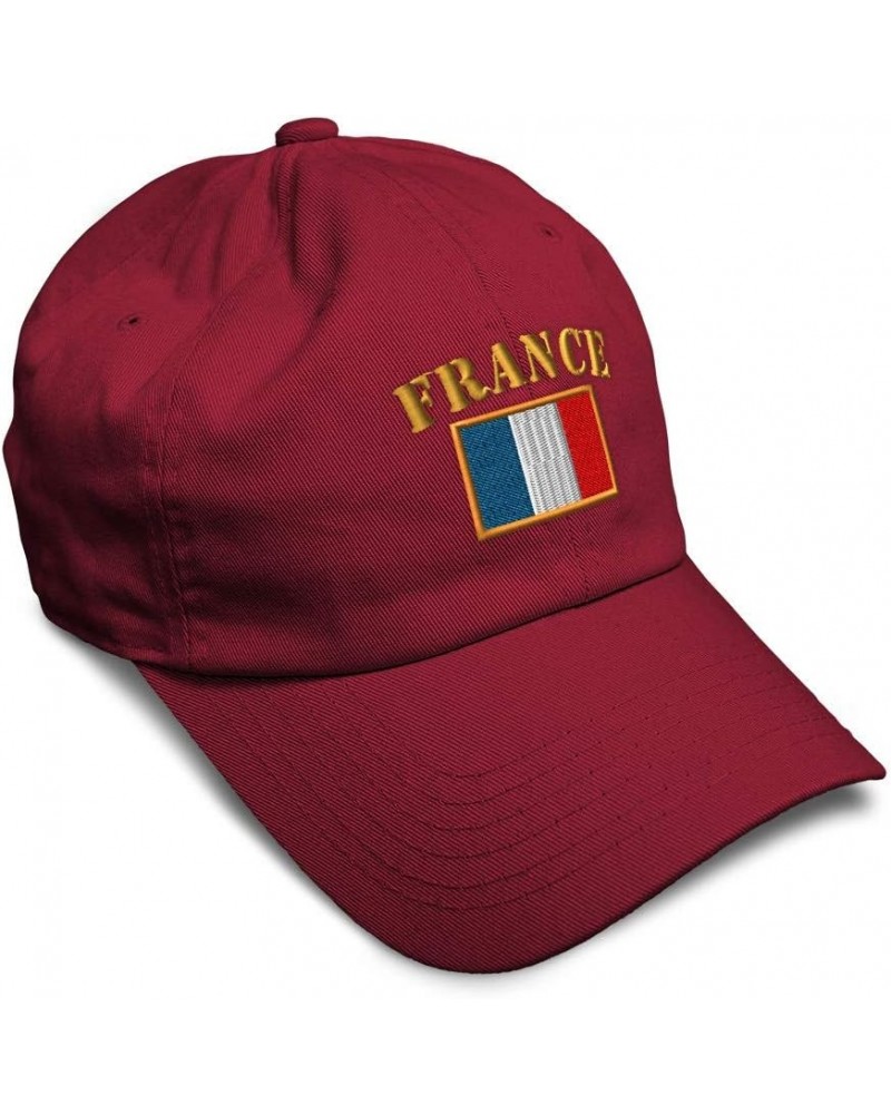 Soft Baseball Cap France Flag Embroidery Flags World Cup Soccer Cotton Embroidered Dad Hats for Men & Women Burgundy Design O...