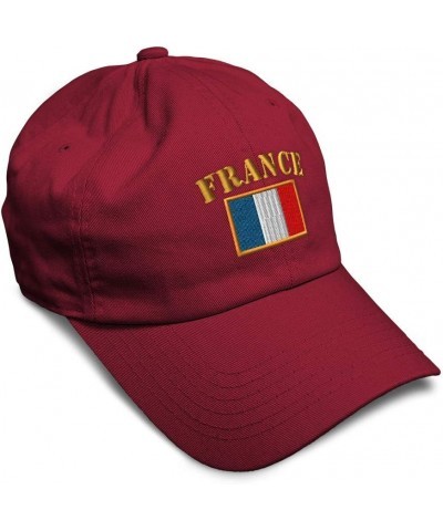 Soft Baseball Cap France Flag Embroidery Flags World Cup Soccer Cotton Embroidered Dad Hats for Men & Women Burgundy Design O...