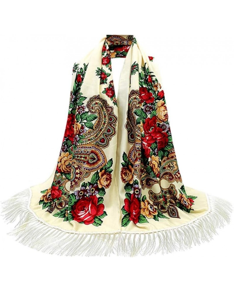 Women Tassel Scarf Retro Floral Print Long Wrap Large Shawl Travel Scarves Oversize Blanket 200 * 70cm Beige $7.69 Scarves