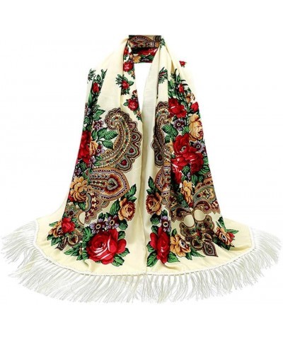 Women Tassel Scarf Retro Floral Print Long Wrap Large Shawl Travel Scarves Oversize Blanket 200 * 70cm Beige $7.69 Scarves