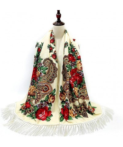 Women Tassel Scarf Retro Floral Print Long Wrap Large Shawl Travel Scarves Oversize Blanket 200 * 70cm Beige $7.69 Scarves