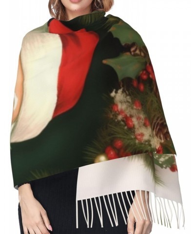 Christmas Holiday Santa Claus Wreath Women's Scarf Winter Fashion Shawl Wrap Warm Soft Fringed Scarf Fashion Long Scarves Lig...