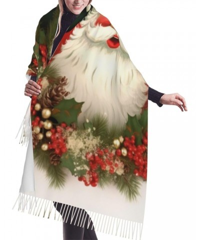 Christmas Holiday Santa Claus Wreath Women's Scarf Winter Fashion Shawl Wrap Warm Soft Fringed Scarf Fashion Long Scarves Lig...