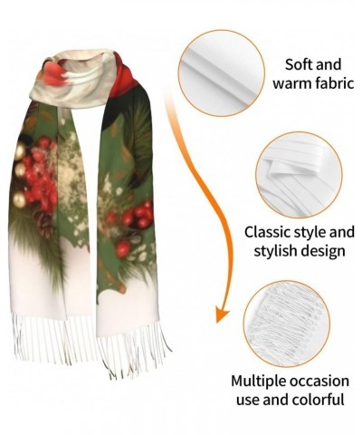 Christmas Holiday Santa Claus Wreath Women's Scarf Winter Fashion Shawl Wrap Warm Soft Fringed Scarf Fashion Long Scarves Lig...