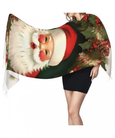 Christmas Holiday Santa Claus Wreath Women's Scarf Winter Fashion Shawl Wrap Warm Soft Fringed Scarf Fashion Long Scarves Lig...