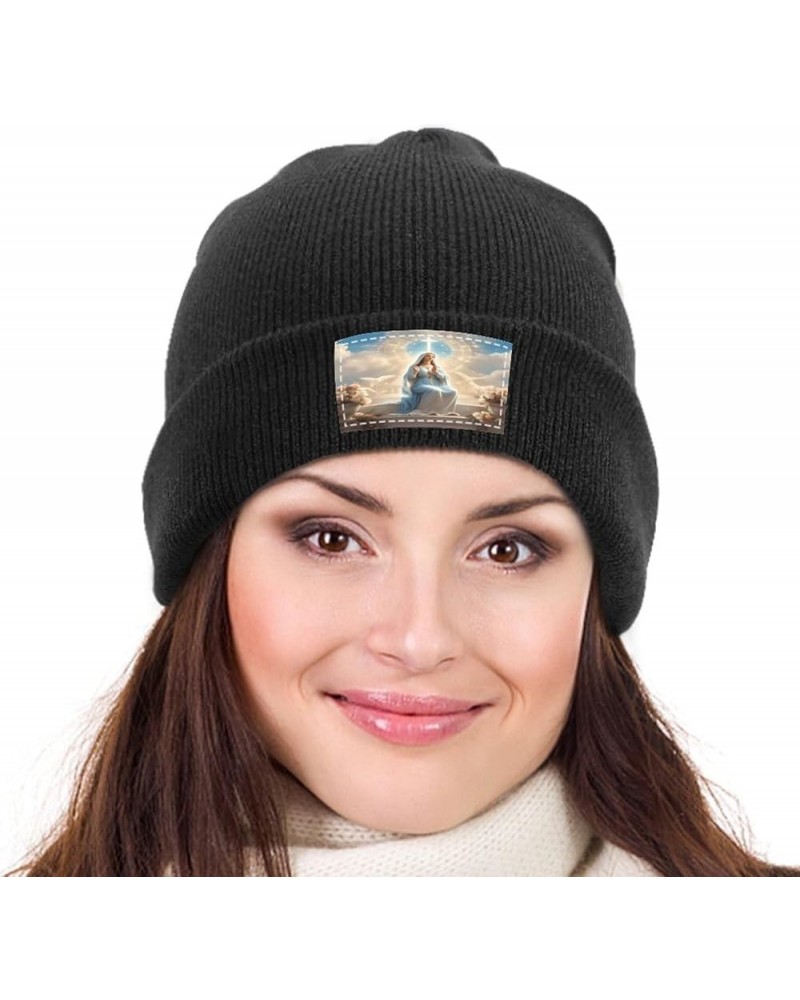 Our Lady of Guadalupe Virgin Mary Winter Hat Black Warm Skull Knit Hats Beanie Novetly Cap for Men Women Black2 $16.50 Skulli...