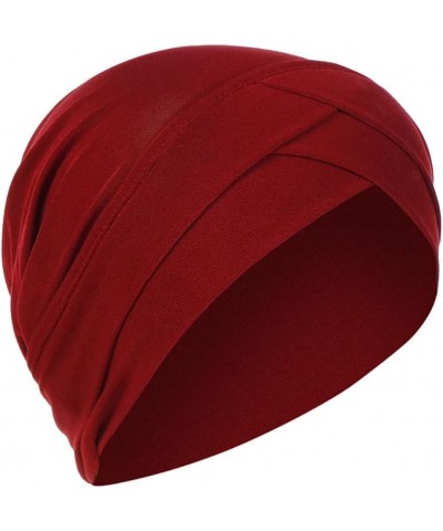 Turban Cap Wrap Scarf Women Muslim Solid Ruffle Hat Baseball Caps Twenty88 Hats Wine $5.96 Baseball Caps