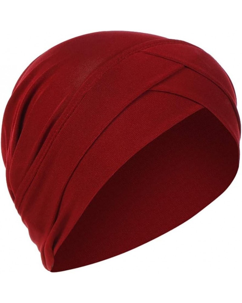 Turban Cap Wrap Scarf Women Muslim Solid Ruffle Hat Baseball Caps Twenty88 Hats Wine $5.96 Baseball Caps