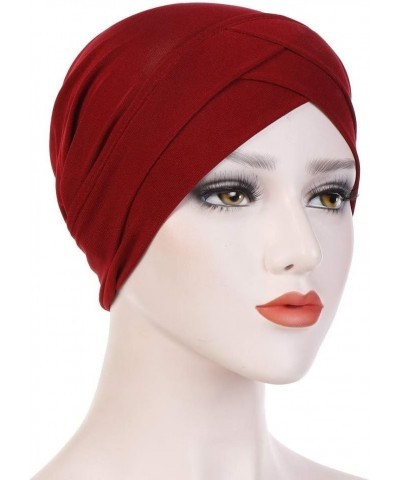 Turban Cap Wrap Scarf Women Muslim Solid Ruffle Hat Baseball Caps Twenty88 Hats Wine $5.96 Baseball Caps