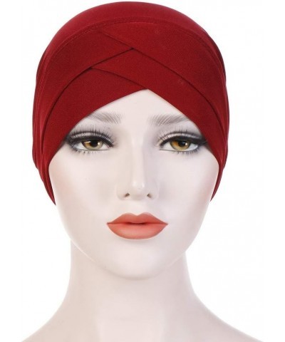 Turban Cap Wrap Scarf Women Muslim Solid Ruffle Hat Baseball Caps Twenty88 Hats Wine $5.96 Baseball Caps