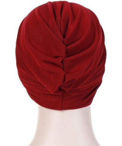 Turban Cap Wrap Scarf Women Muslim Solid Ruffle Hat Baseball Caps Twenty88 Hats Wine $5.96 Baseball Caps