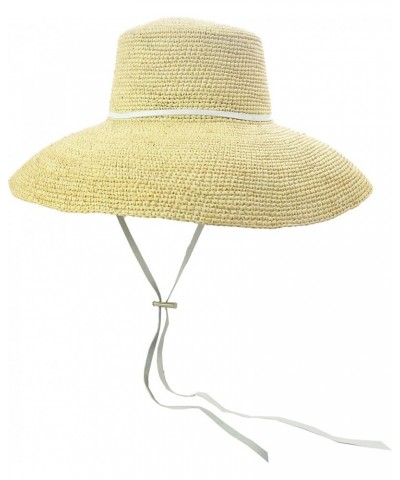 Lampshade Cordovan Crochet Long Brim Hat with Leather Band Small Beige Straw / White Leather $88.53 Sun Hats