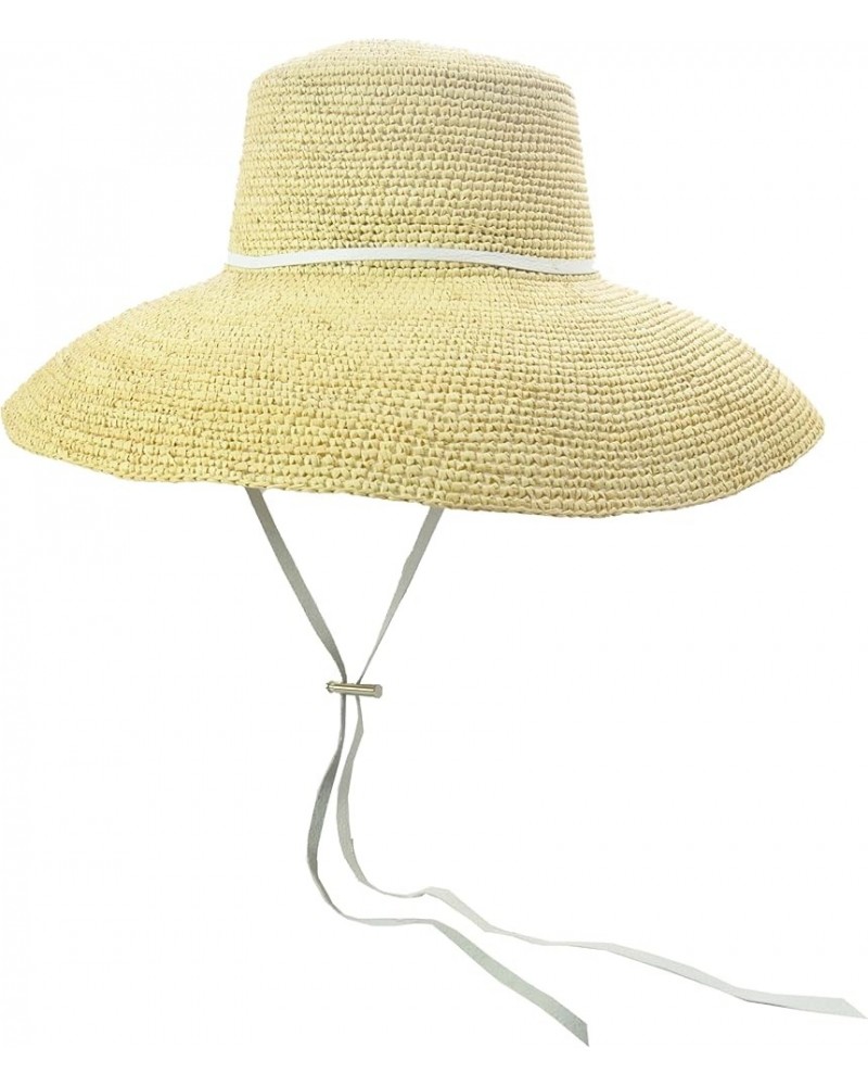 Lampshade Cordovan Crochet Long Brim Hat with Leather Band Small Beige Straw / White Leather $88.53 Sun Hats