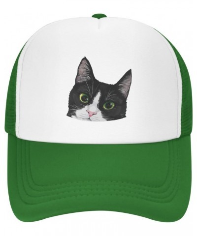 Black White Tuxedo Cat Baseball Hats for Men Adjustable Gift for Women Trucker Cap Green $10.30 Baseball Caps