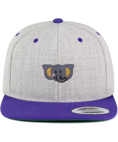 Elephant Embroidered Yupoong Flat Bill 6 Panel Snapback Hat Zoo Light Heather/Purple $16.49 Baseball Caps