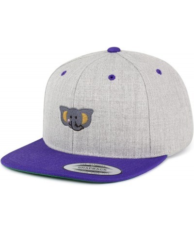 Elephant Embroidered Yupoong Flat Bill 6 Panel Snapback Hat Zoo Light Heather/Purple $16.49 Baseball Caps