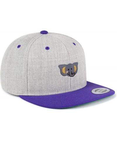 Elephant Embroidered Yupoong Flat Bill 6 Panel Snapback Hat Zoo Light Heather/Purple $16.49 Baseball Caps