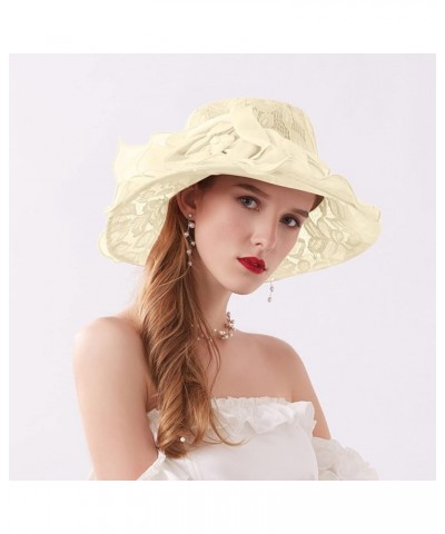 Shower Hat Dress Womens Summer Beach Hat Womens Summer Ladies Wide Leaf Flower Bridal Hat Visor Hat FashionSun Hats Beige $9....