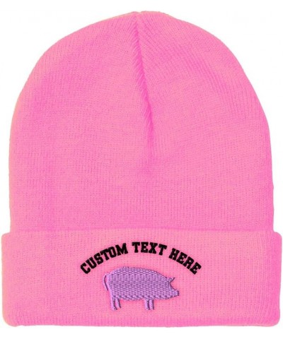 Beanies for Men Pink Pig B Embroidery Pigs Embroidery Winter Hats for Women Acrylic Skull Cap 1 Size Soft Pink Personalized T...