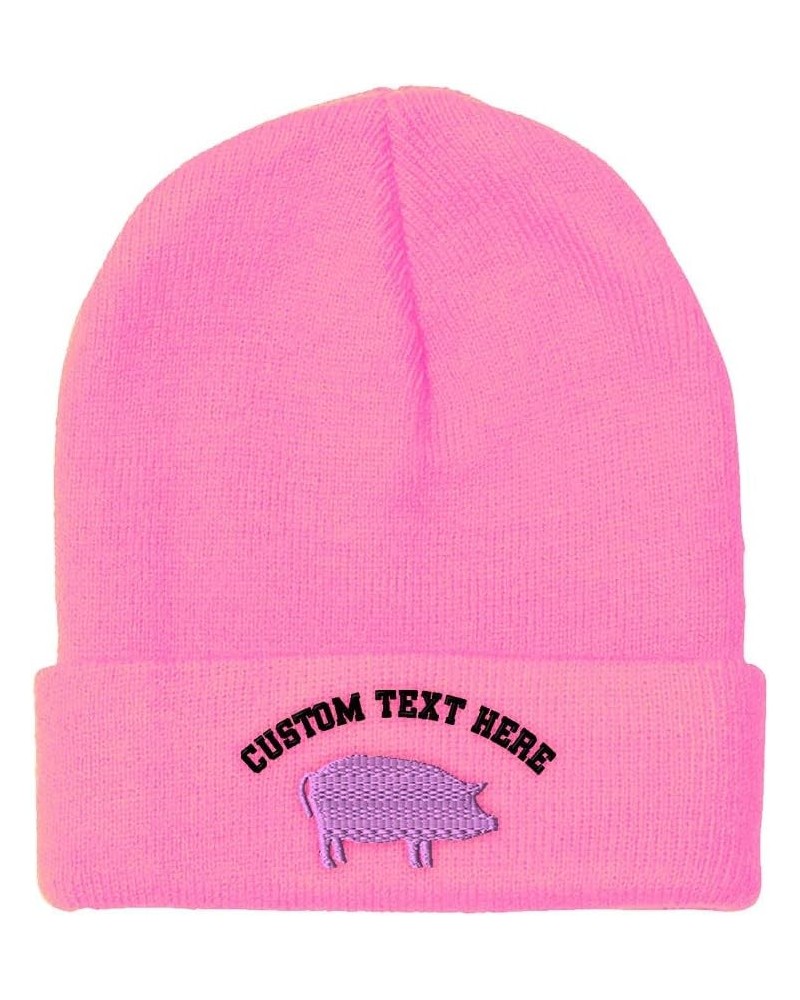 Beanies for Men Pink Pig B Embroidery Pigs Embroidery Winter Hats for Women Acrylic Skull Cap 1 Size Soft Pink Personalized T...