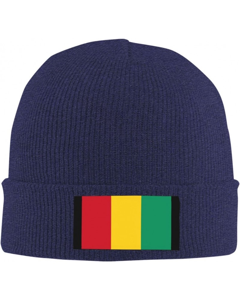 Guinea Flag Cozy Knitted Beanie Hat - Stylish Winter Headwear Acrylic Ideal for All Ages Navy Blue $14.65 Skullies & Beanies