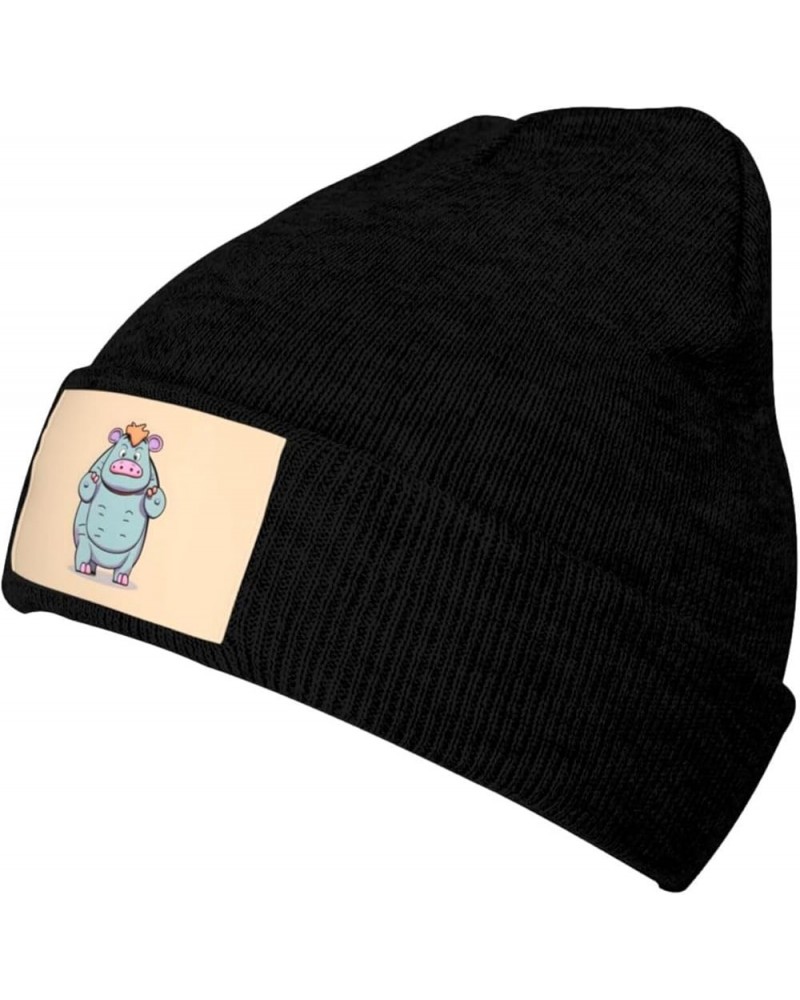 Cartoon Hippos Print Unisex Soft Warm Beanie Hat for Men Women Elastic Lightweight Skiing Knitted Hat Black $11.65 Skullies &...