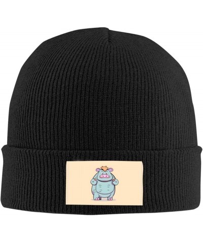 Cartoon Hippos Print Unisex Soft Warm Beanie Hat for Men Women Elastic Lightweight Skiing Knitted Hat Black $11.65 Skullies &...