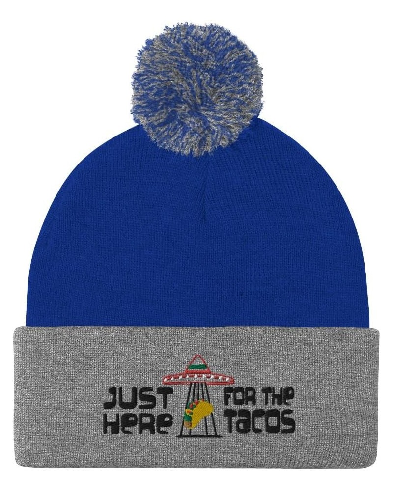 UFO Alien Sombrero Just Here for The Tacos Spaceship Beanie Hat for Men Women Royal Blue - Pompom Acrylic $17.27 Skullies & B...