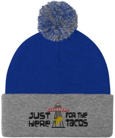 UFO Alien Sombrero Just Here for The Tacos Spaceship Beanie Hat for Men Women Royal Blue - Pompom Acrylic $17.27 Skullies & B...