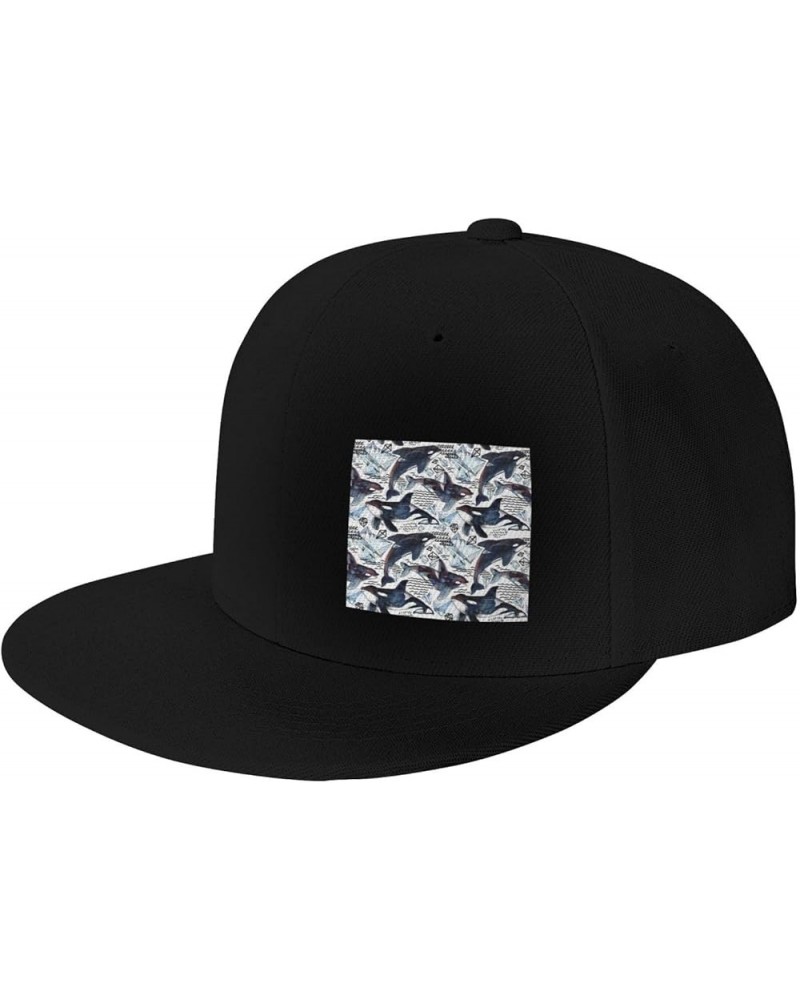 Killer Whale Print Four Seasons Baseball Cap Adjustable Stylish Hip Hop Hat Outdoor Sports Cap Sunhat Black $14.17 Baseball Caps