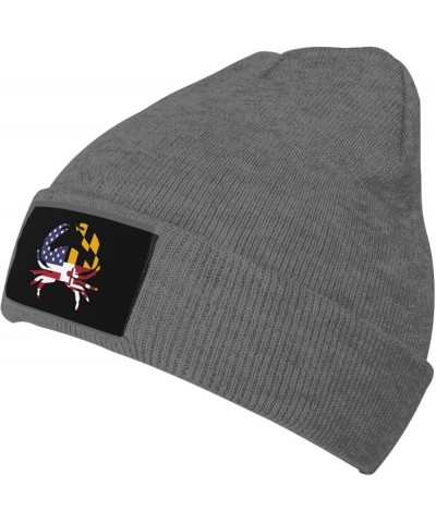 Winter Knit Hat Cap for Men Women, America Maryland Flag Crab Unisex Beanie Hat Cuffed Skull Cap Warm Ski Hats Black Deep Hea...