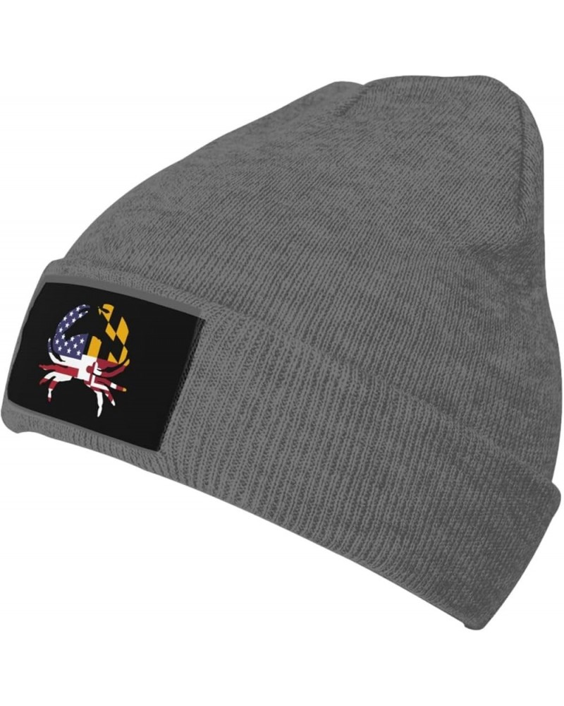 Winter Knit Hat Cap for Men Women, America Maryland Flag Crab Unisex Beanie Hat Cuffed Skull Cap Warm Ski Hats Black Deep Hea...