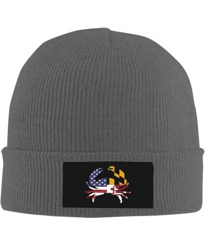 Winter Knit Hat Cap for Men Women, America Maryland Flag Crab Unisex Beanie Hat Cuffed Skull Cap Warm Ski Hats Black Deep Hea...