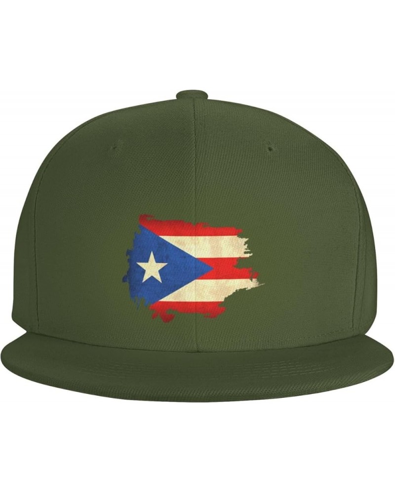 Retro Puerto Rico Flag Hat Flat Bill Hat Snapback Hats for Men Baseball Cap Moss Green $10.28 Baseball Caps