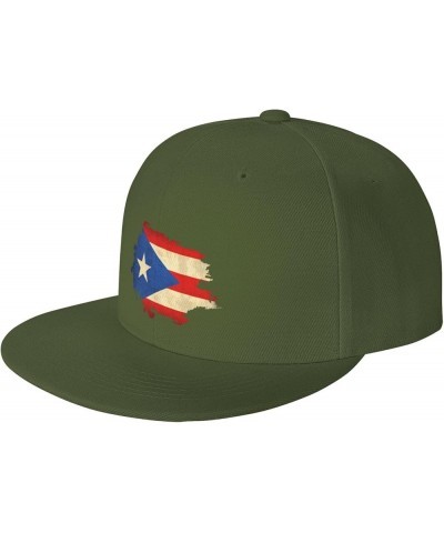 Retro Puerto Rico Flag Hat Flat Bill Hat Snapback Hats for Men Baseball Cap Moss Green $10.28 Baseball Caps