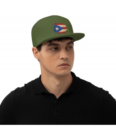 Retro Puerto Rico Flag Hat Flat Bill Hat Snapback Hats for Men Baseball Cap Moss Green $10.28 Baseball Caps