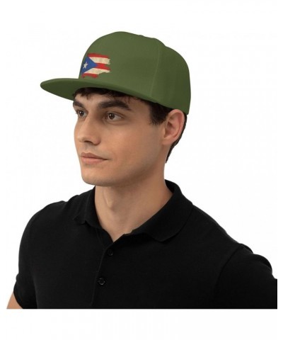 Retro Puerto Rico Flag Hat Flat Bill Hat Snapback Hats for Men Baseball Cap Moss Green $10.28 Baseball Caps