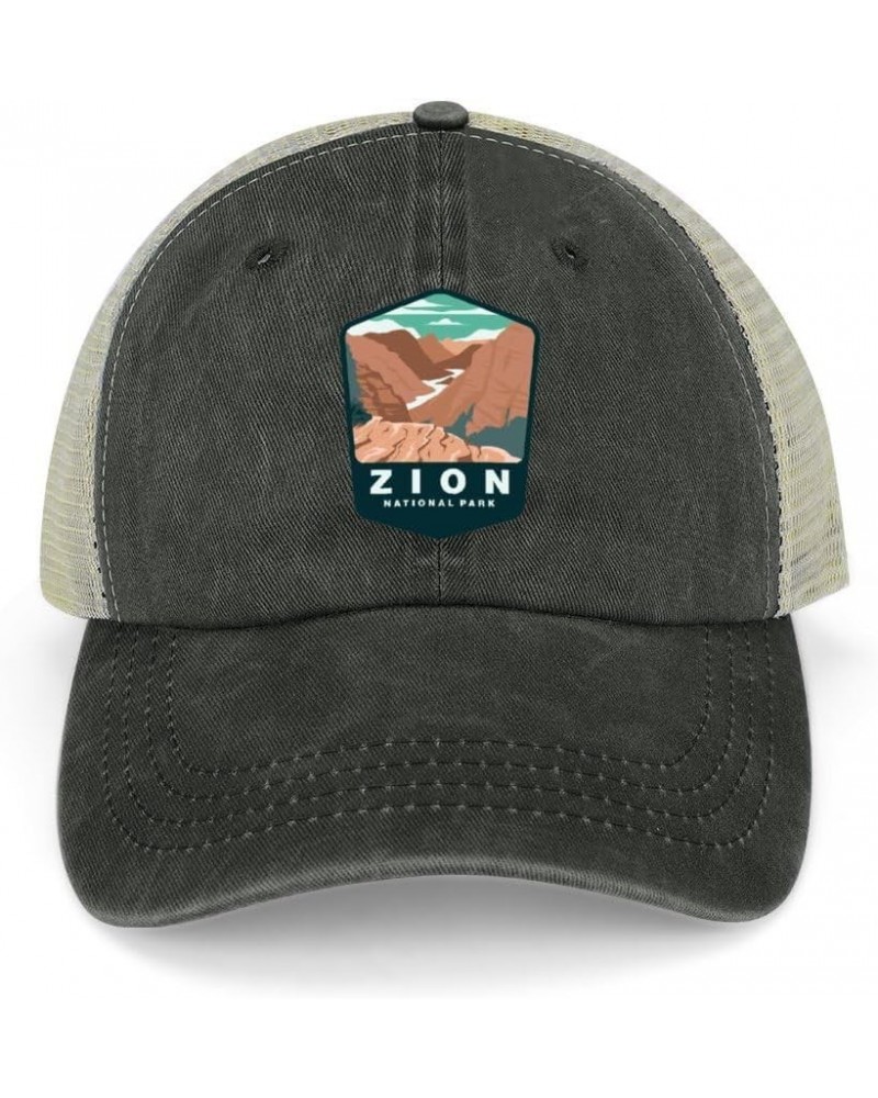 Trucker Hat Men Hiking Snapback Hat for Womens Ball Hats Trendy Zion National Park Hat Black-style $11.23 Baseball Caps