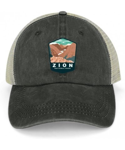 Trucker Hat Men Hiking Snapback Hat for Womens Ball Hats Trendy Zion National Park Hat Black-style $11.23 Baseball Caps