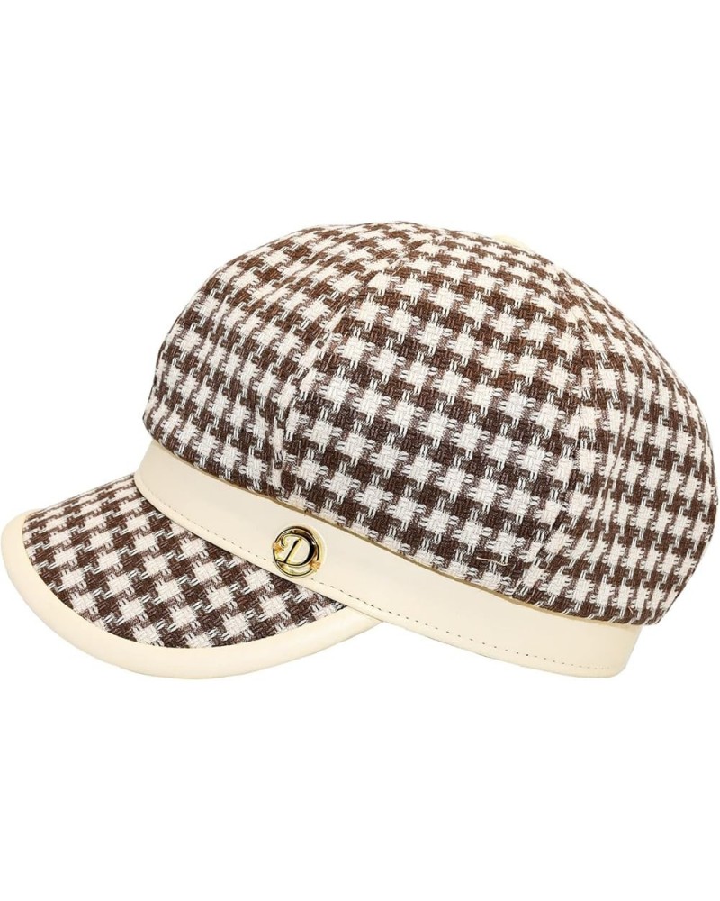 Womens Newsboy Cap French Fashion Hats Summer Cabbie Baker Boy Hat for Fall Beret Cap T1-houndstooth-beige $11.50 Newsboy Caps