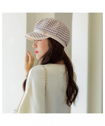 Womens Newsboy Cap French Fashion Hats Summer Cabbie Baker Boy Hat for Fall Beret Cap T1-houndstooth-beige $11.50 Newsboy Caps